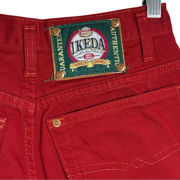 Ikeda Vintage 90s Red Mom Jeans Size 28 High Straight Denim Button Fly Rare - Picture 4 of 11